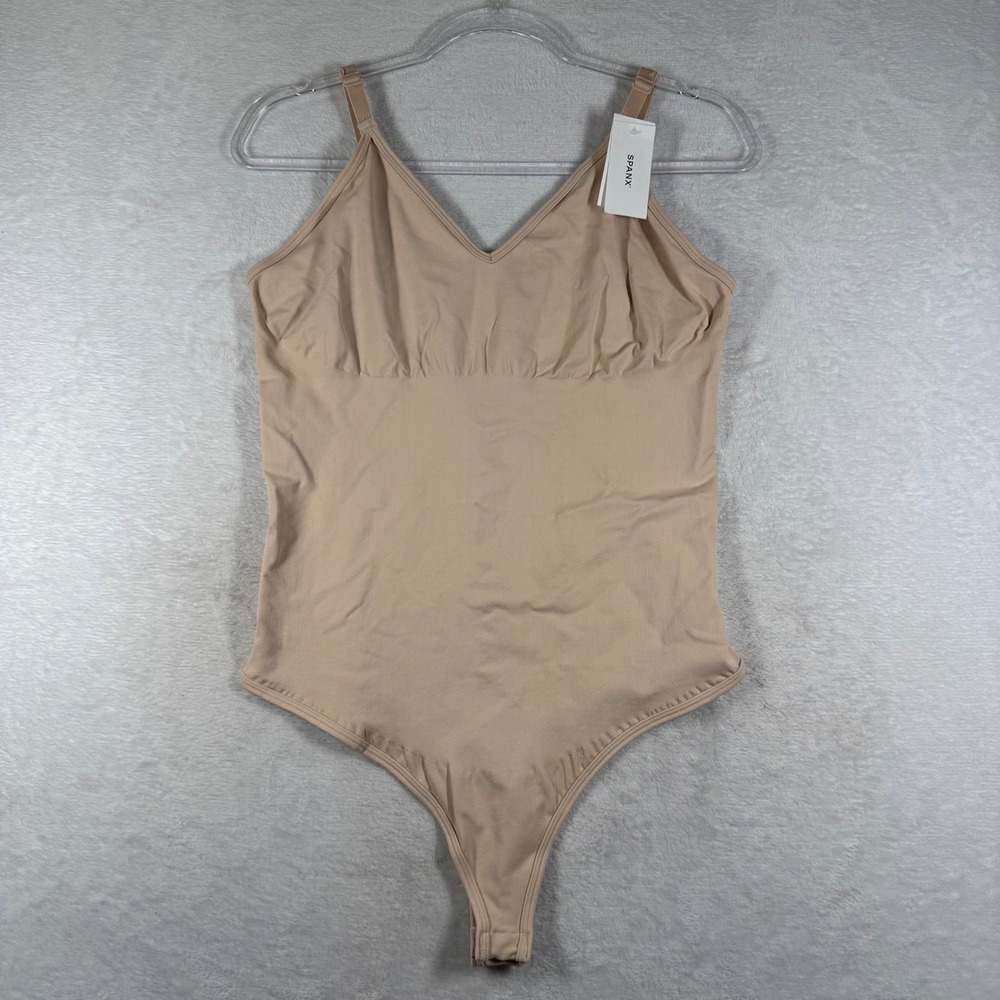 Spanx Soft Nude Thong Bodysuit 10458R Seamless Shaping Plus Size 3X New